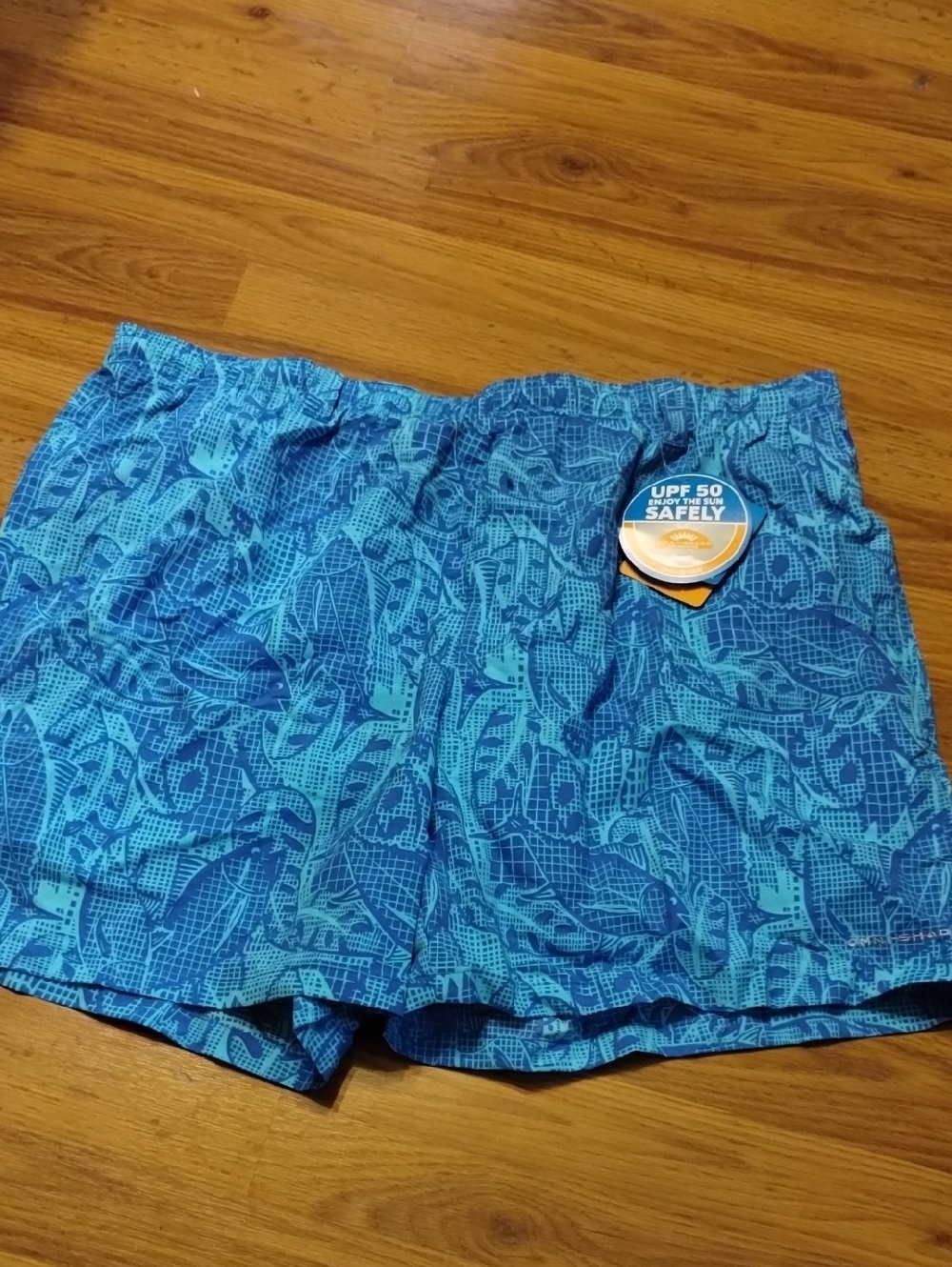 Columbia Blue Patterned Swim Shorts - UPF 50. Mens Sz 2x